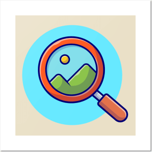 Magnifying Glass Looking For View Cartoon Vector Icon Illustration Posters and Art